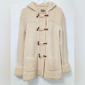 Falcarragh Wool Jacket Hooded Fisherman Knit Donegal Toggle Ireland Heavy Sz M